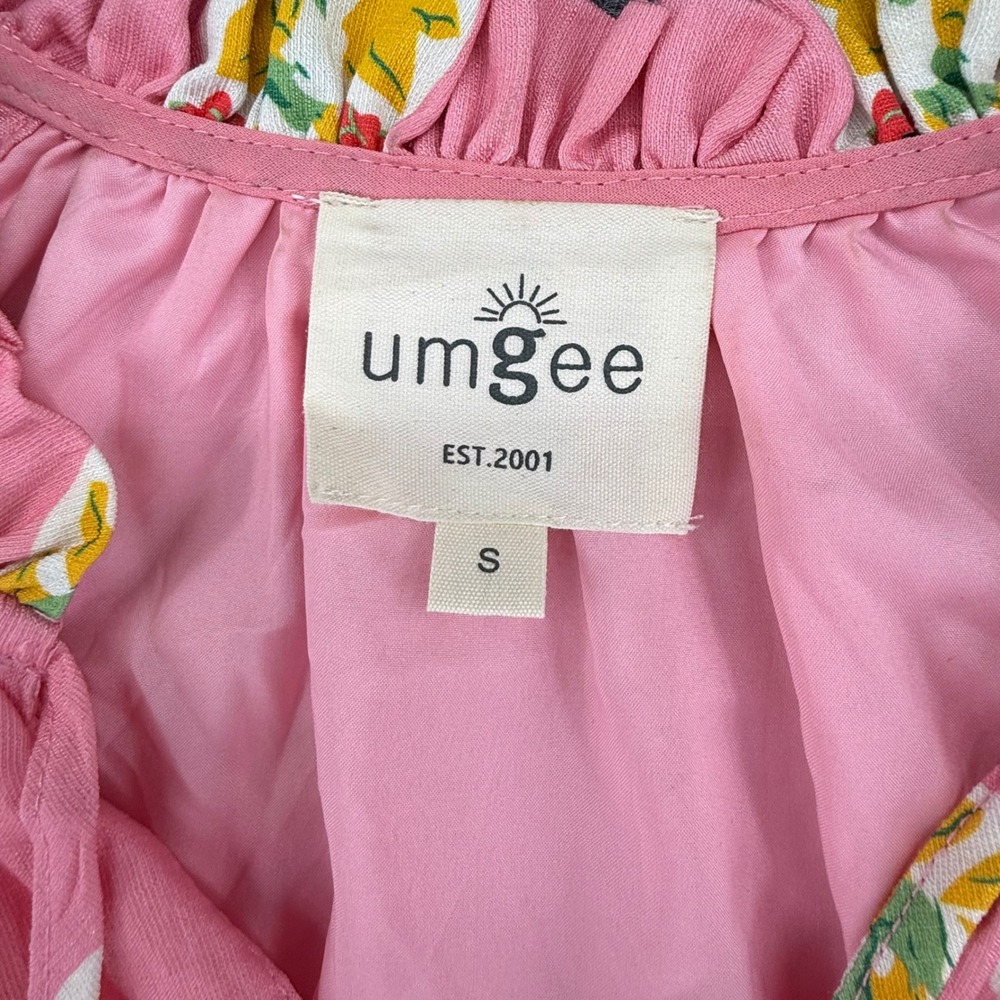 Umgee Blouse Womens Small Pink Excellent Floral Boho Tassel Tie V-Neck Top - Picture 3 of 5